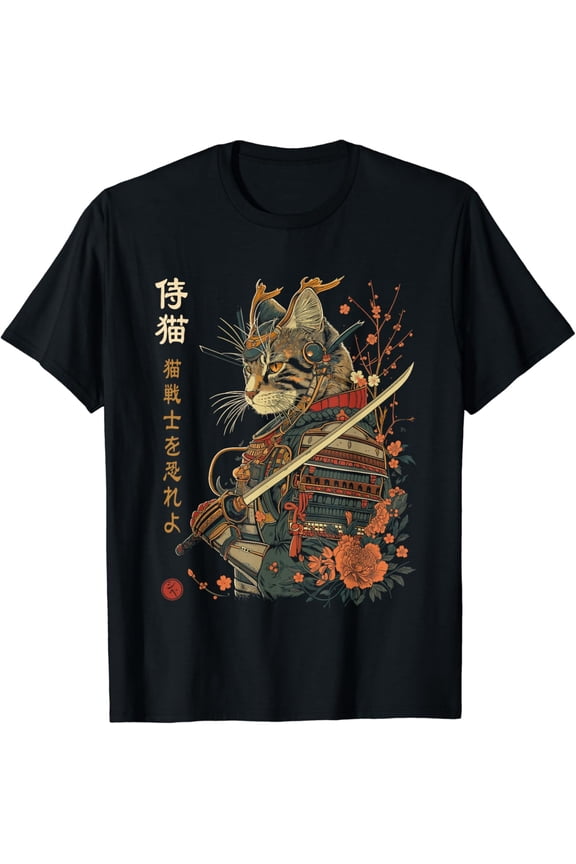Samurai Cat Japanese Cat Art Aesthetic Cat Lover T-Shirt