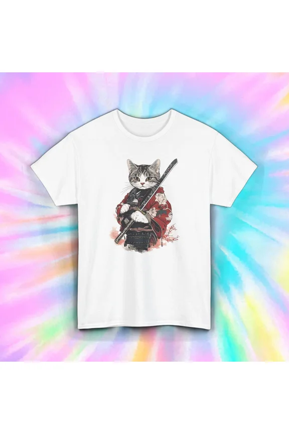 Samurai Cat Japanese Kimono Sword Anime Style Graphic Unisex T-Shirt up to size 5XL