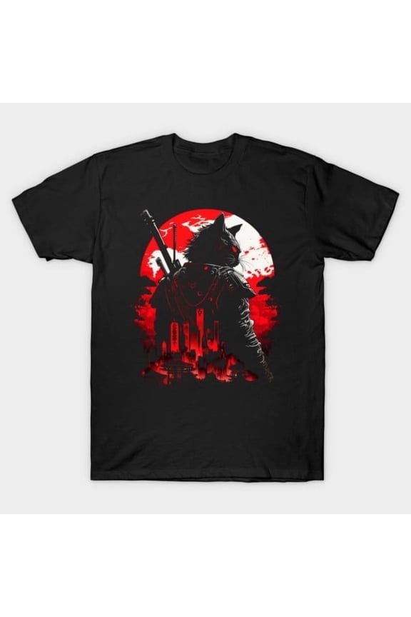 Samurai Cat Japanese Warrior Feline Graphic, H48716 Unisex T-Shirt, Up to 5XL Available