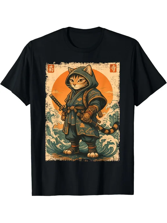 Samurai Cat Katana Full Gear Warrior Fighter Japanese Art Gift Unisex T-Shirt