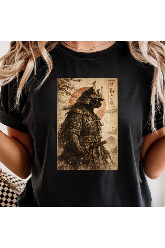 Samurai Cat Shirt Japanese Anime Tee Cat Lover Gift
