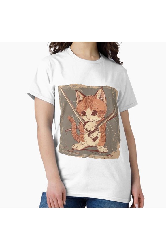 Samurai Cat Shirts Holiday Festive Graphic Art Design Print Top Unisex T-Shirt up to size 5XL