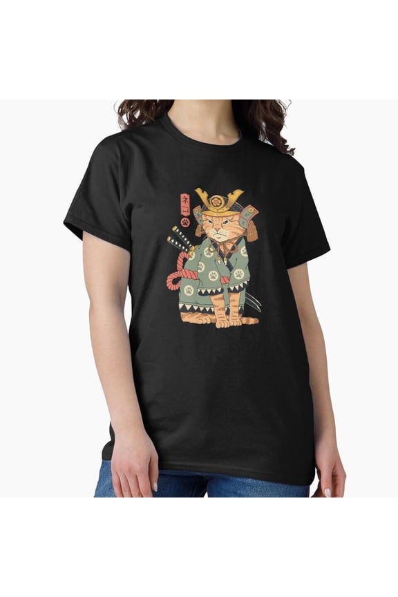 Samurai Cat T-Shirt - Japanese Warrior Feline Tee - Ukiyo-e Style Art H565, for Unisex, Up to Size 5XL
