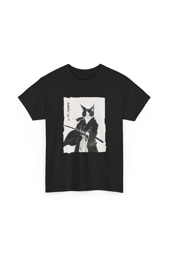 Samurai Cat Tee: Vintage Ukiyo-e Warrior Art Graphic Cat Art T-Shirt