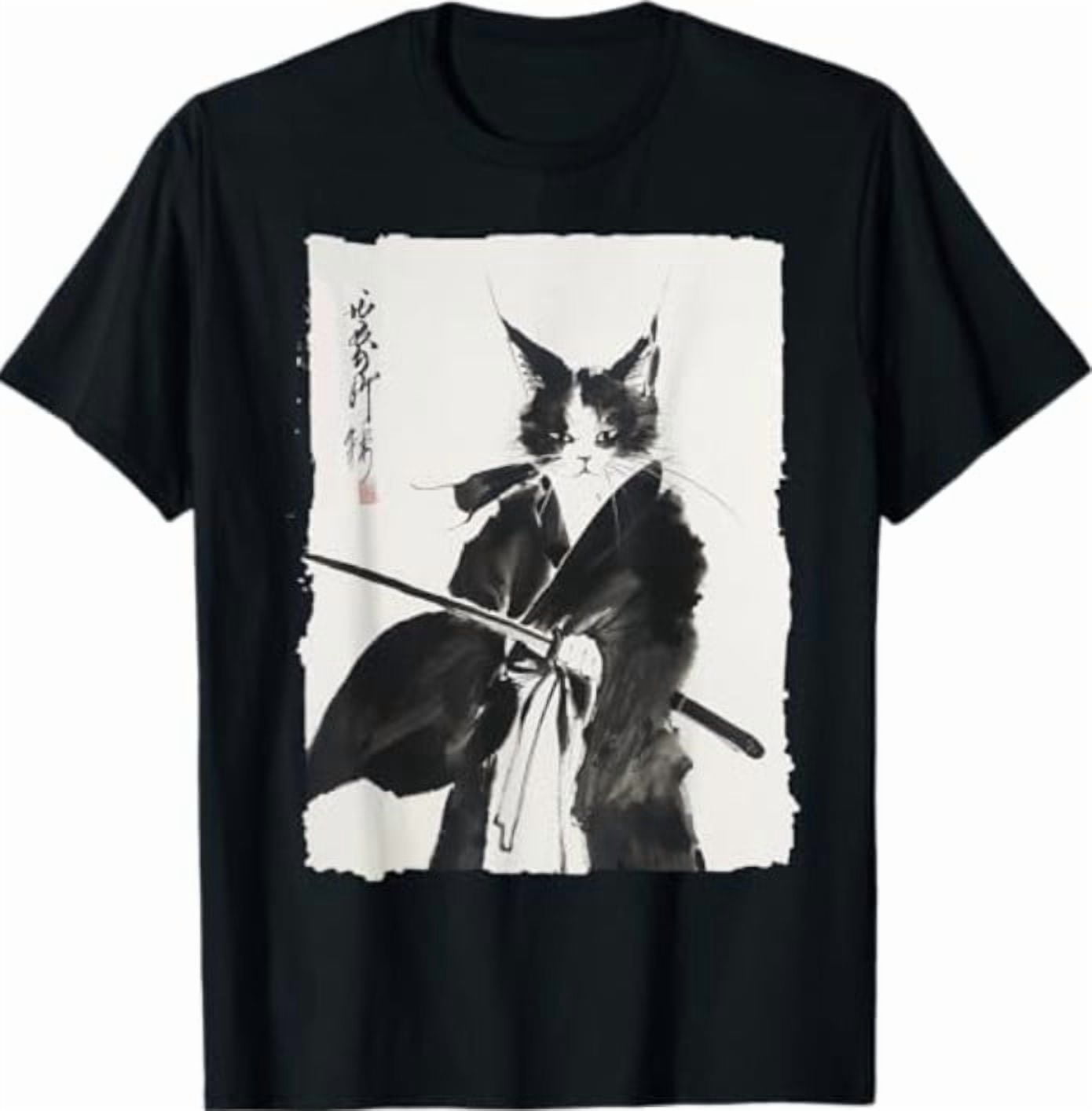 Samurai Cat Vintage Ukiyo-e Warrior Art Graphic Cat Art T-Shirt ...