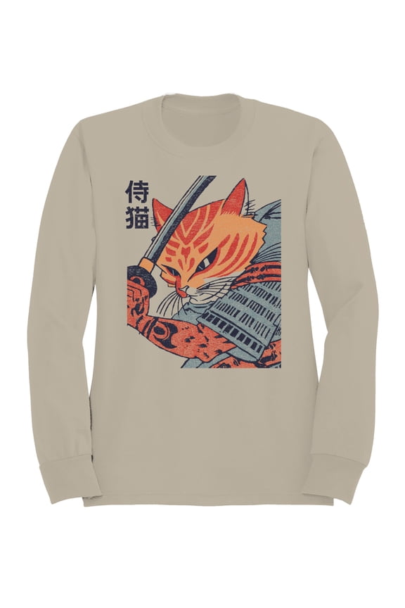 Samurai Cat Warrior Design Men's Sand Sweatshirt