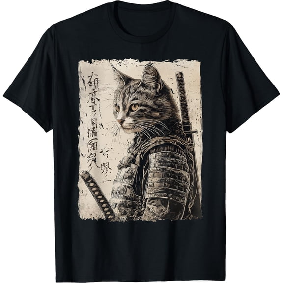 Samurai Cat Warrior Japanese Ukiyo E Artwork Cat Samurai Version Two T-Shirt