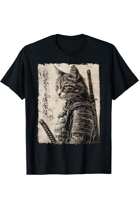 Samurai Cat Warrior Japanese Ukiyo E Artwork Cat Samurai Version Two T-Shirt