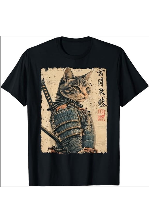 Samurai Cat Warrior Japanese Ukiyo-e Artwork Cat Samurai Gift Unisex T-Shirt