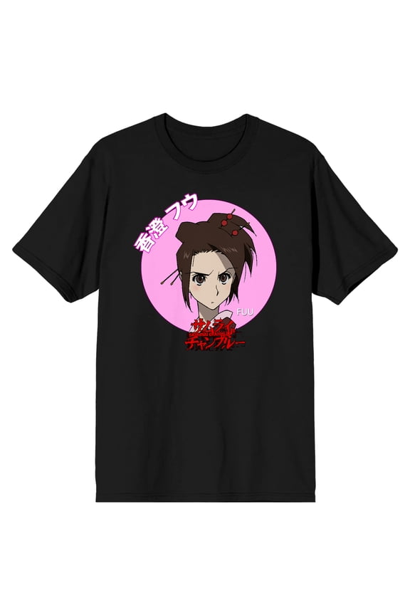Samurai Champloo Fuu Head Kanji Logo Men's Black Graphic T-Shirt-XL