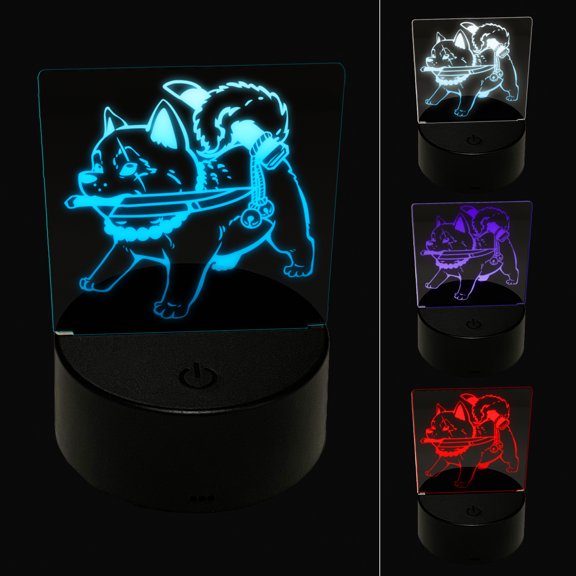 Samurai Dog Shiba Inu with Knife LED Night Light Sign 3D Illusion Desk Nightstand Lamp