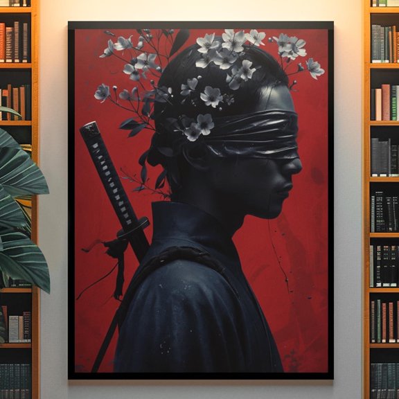 Samurai Floral Blindfold Warrior Poster, 8x12 UNFRAMED