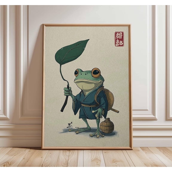 Samurai Frog Illustration Poster, Unframed Canvas 8x10in