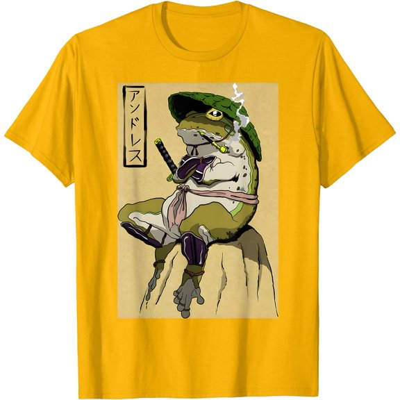 Samurai Frog Japanese Cottagecore Aesthetic 2000s Retro Toad Unisex T-Shirt for Men Women Kids,Gold Color,Size M