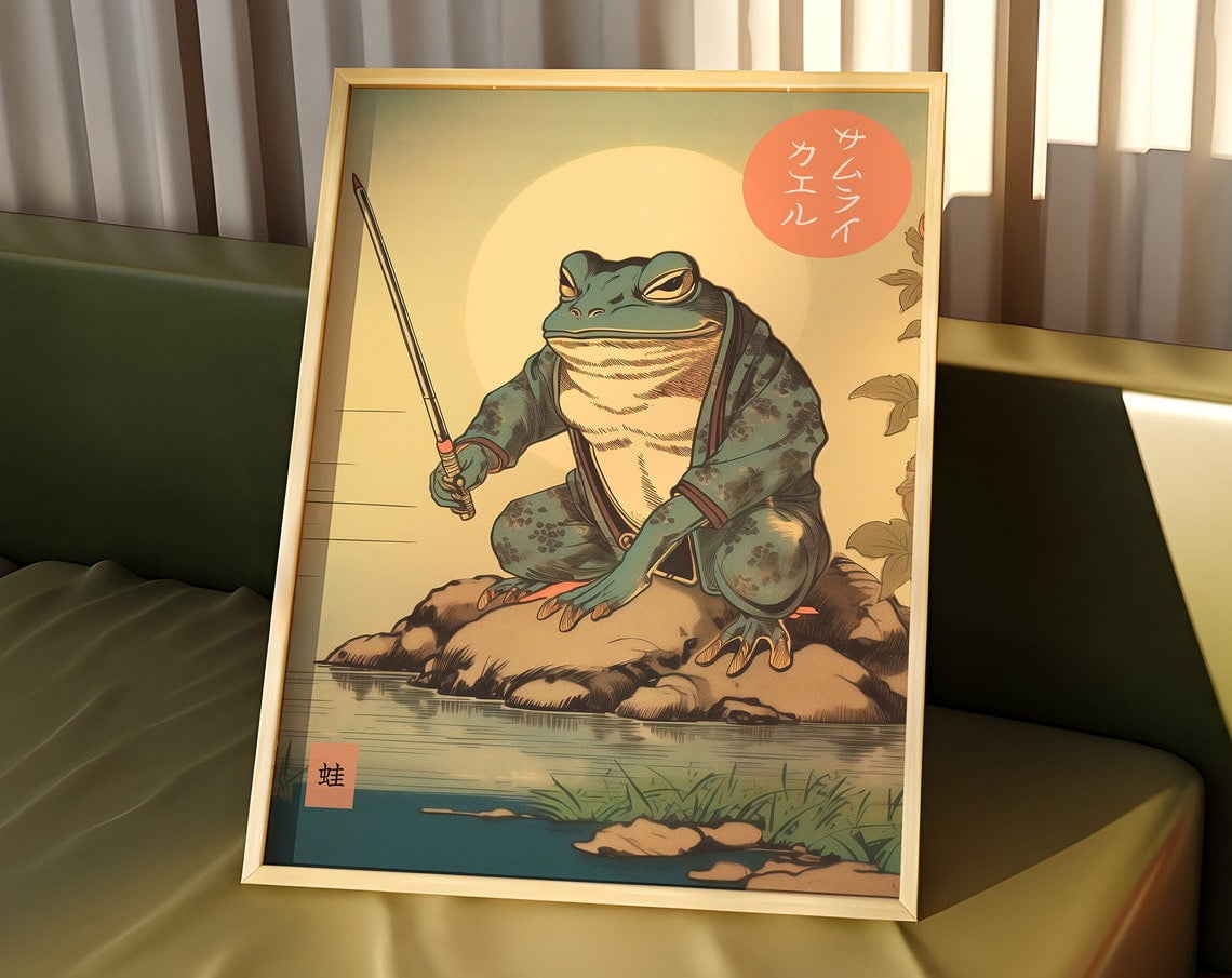 Samurai Frog Print - Frog Woodblock Wall Art - Matsumoto Hoji Print ...