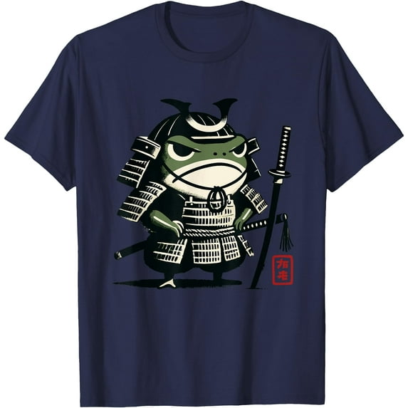 Samurai Grumpy Frog Matsumoto Hoji Style Unisex T-Shirt for Men Women Kids,Navy Color,Size 4XL