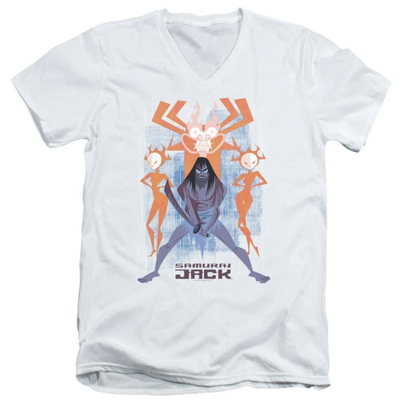 Samurai Jack Jack Vs Evil S/S Adult V-Neck 30/1 T-Shirt White