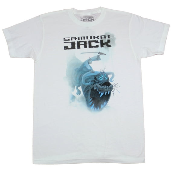 Samurai Jack Mens T-Shirt - Jack Riding A Blue Beast BACK (Large)