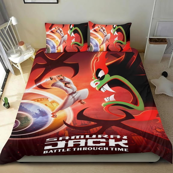 Samurai Jack-themed Bed Sheet Set Three Piece Set Comfortable And Skin Friendly Unique Design Home Decor Gifts For Family Friends fans54''x79''135cm*200cm