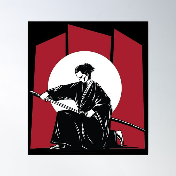 Samurai Japanese Traditional With Katana Sword Poster Wall Art, Modern Wall Decor For Living Room Bedroom, 24x24 UNFRAMED