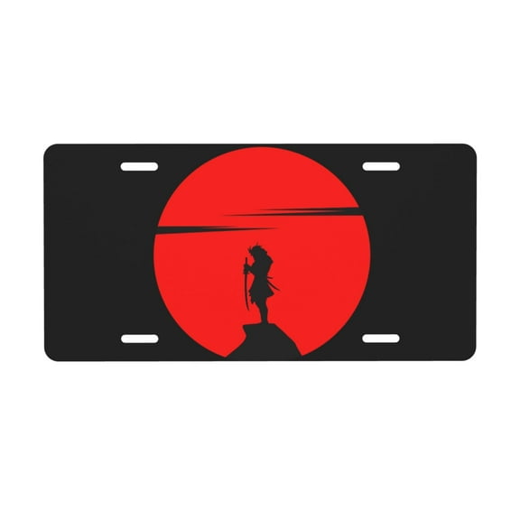 Samurai Katana Warrior Sun License Plate Front Metal Car Plate 6×12 Inch Aluminum Noverlty License Plate Decorative Car Vanity Tag Plates Gifts