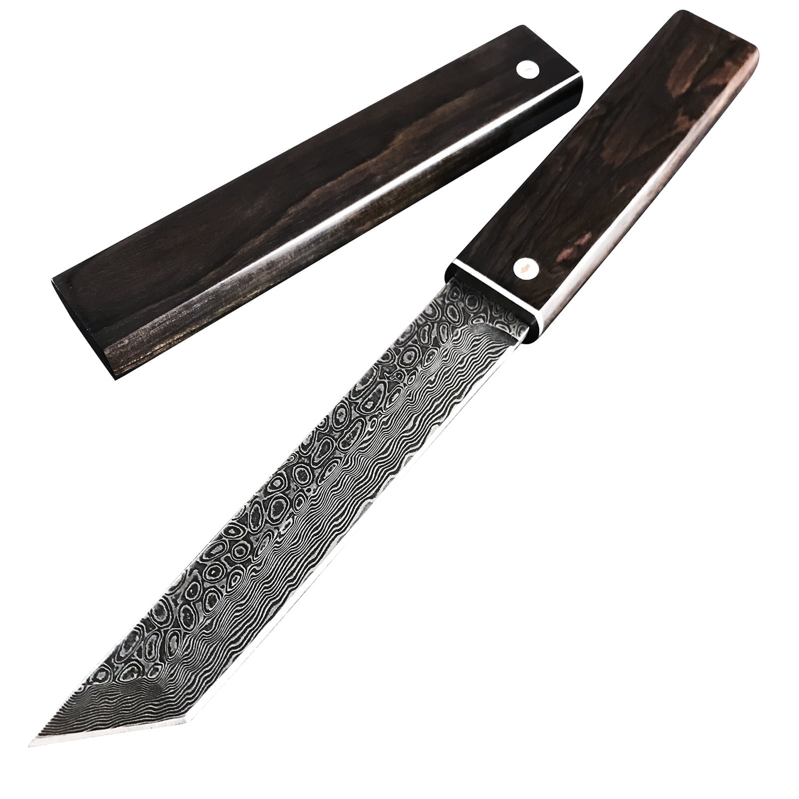 Samurai Knife Japanese Katana, Tanto Knife with VG 10 Damascus Steel Blade and Ebony Handle