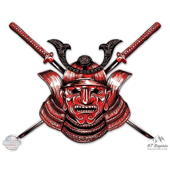 Samurai Mask And Swords - 12" Vinyl Sticker Waterproof Decal