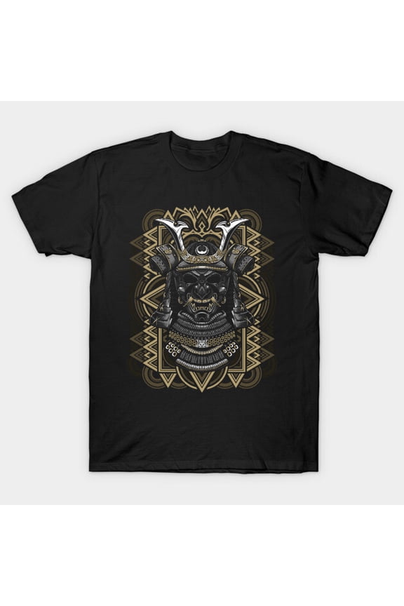Samurai Mask Feudal Japanese Menpo Faced Shield Guard Graphic Outline Unisex T-Shirt, up to size 3XL.