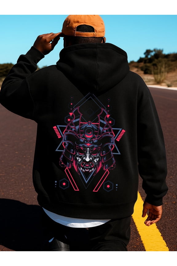 Samurai Mask Hoodie hoodies Veteran men sweater hoodie black Casual Outdoor Jogging & Fitness Training Pullover, Regular Fit, Hooded Design, Comfortable Pullover army graphic Trendy Unisex hoodie