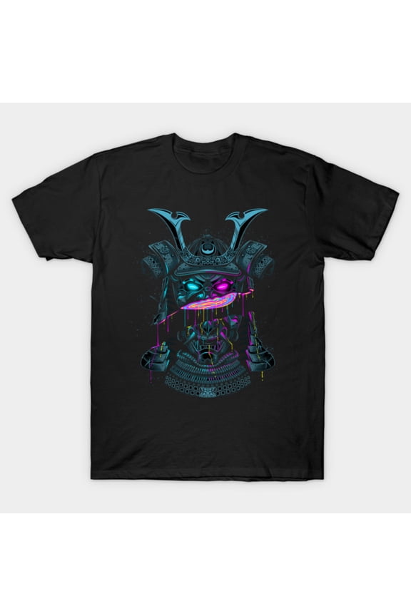 Samurai Mask Liquid Cut Abstract Ink Splatter Feudal Faced Shield Guard Unisex T-Shirt, up to size 3XL.