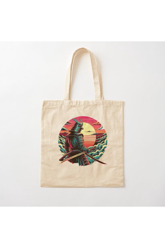 Samurai Master Style 2 Canvas Tote Bags, Reusable Shopping Bag