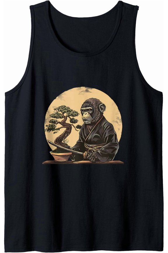 Samurai Monkey Bonsai Japanese Samurai Monkey Japanese Art Tank Top Size S-3XL
