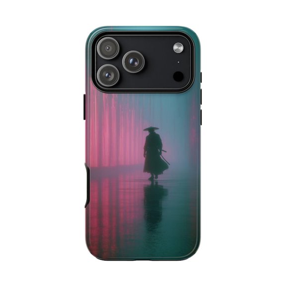 Samurai Neon Rain Cyberpunk Cinematic Case with iPhone 17 to 11 Pro Max