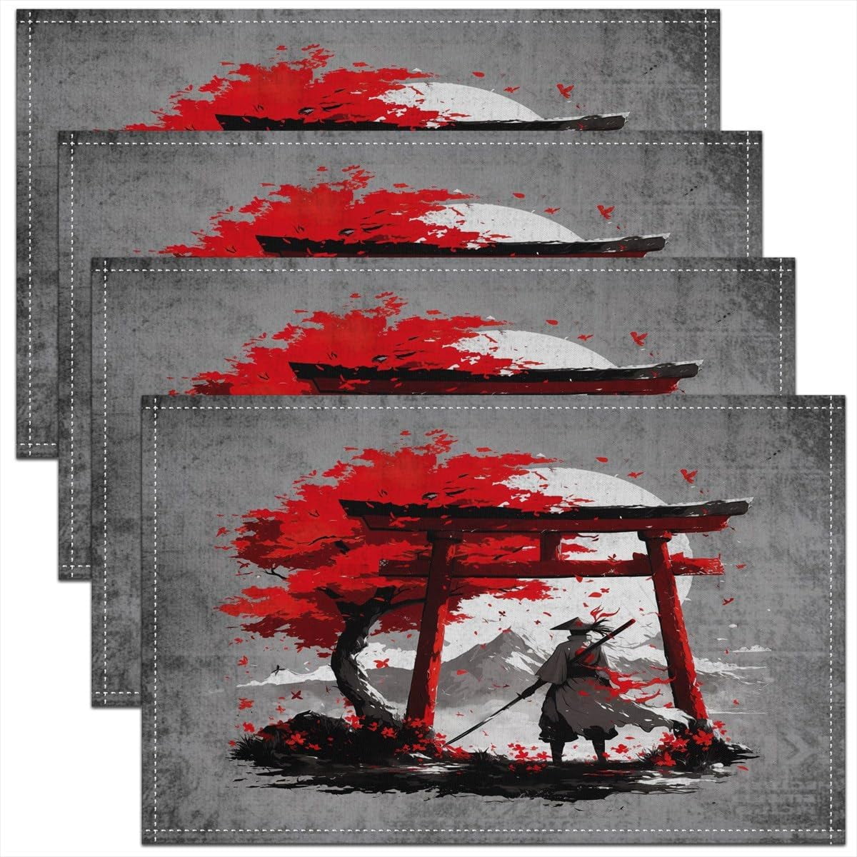 Samurai Placemats Set of 4 Cherry Blossoms Table Place Mats Boys Girls ...