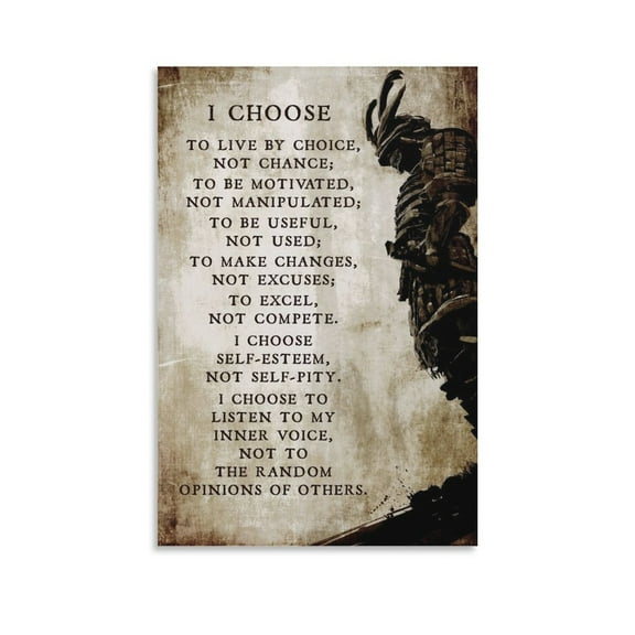 Samurai Quotes Motivations Inspirational I Choose to Live by Choice Not Chance Canvas Poster Wall Art Picture Prints Hanging Photo Gift Decor Home Posters Artworks 12x18inch(30x45cm)