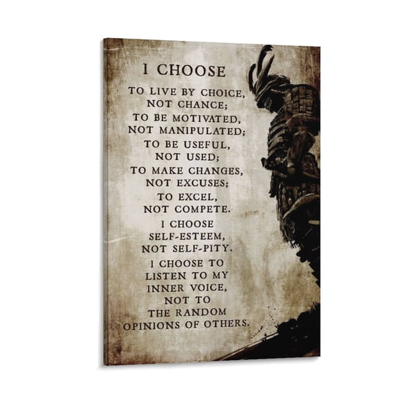 Samurai Quotes Motivations Inspirational I Choose to Live by Choice Not Chance Poster Cool Artworks Painting Wall Art Canvas Prints Hanging Picture Home Decor Posters Gift 08x12inch(20x30cm)