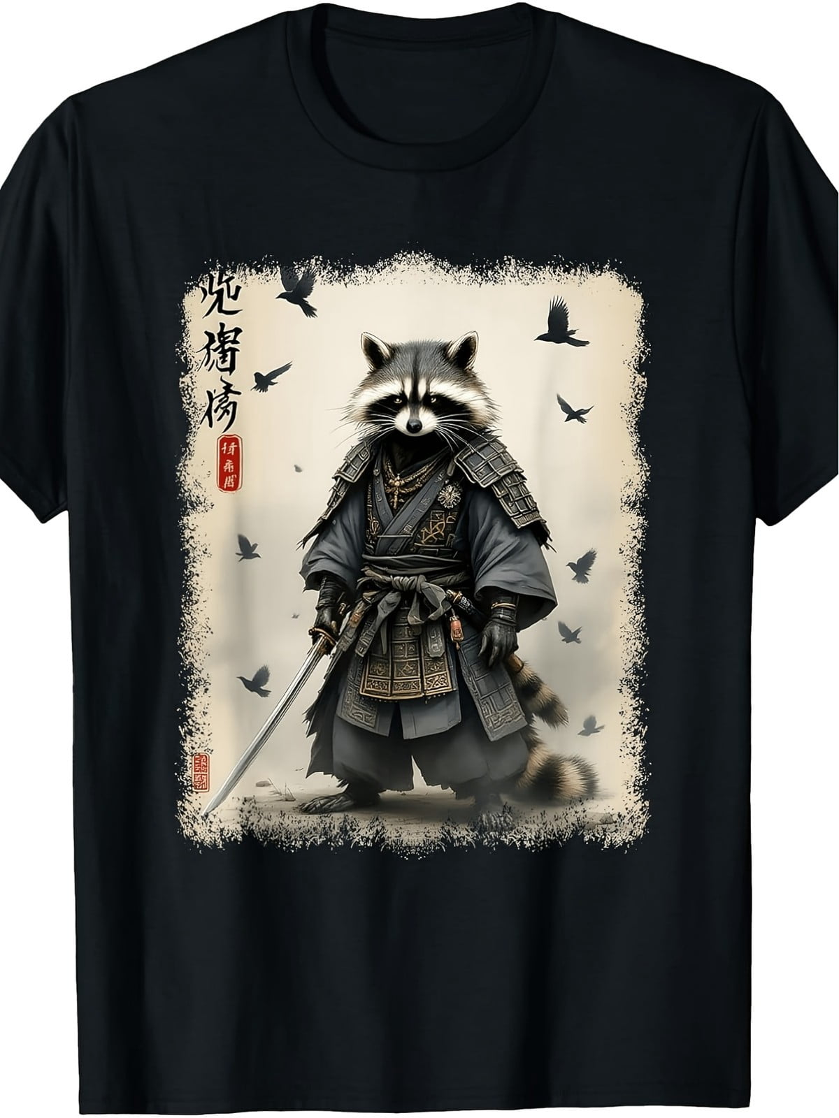 Japan Racoons Samurai Raccoon Japanese Warrior Art Vintage Anime T-Shirt Fashionable ...