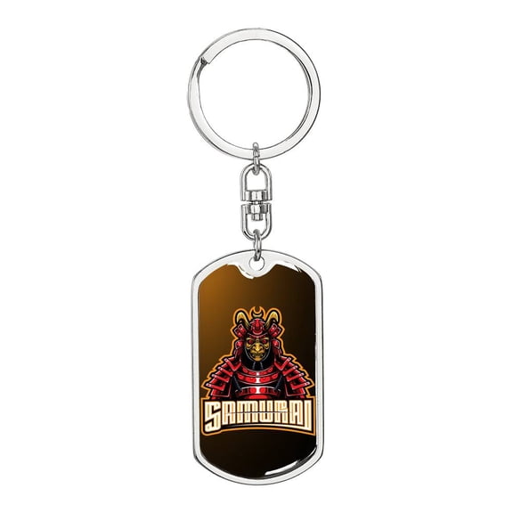 Samurai Red Warrior Keychain Dog Tag Stainless Steel or 18k Gold
