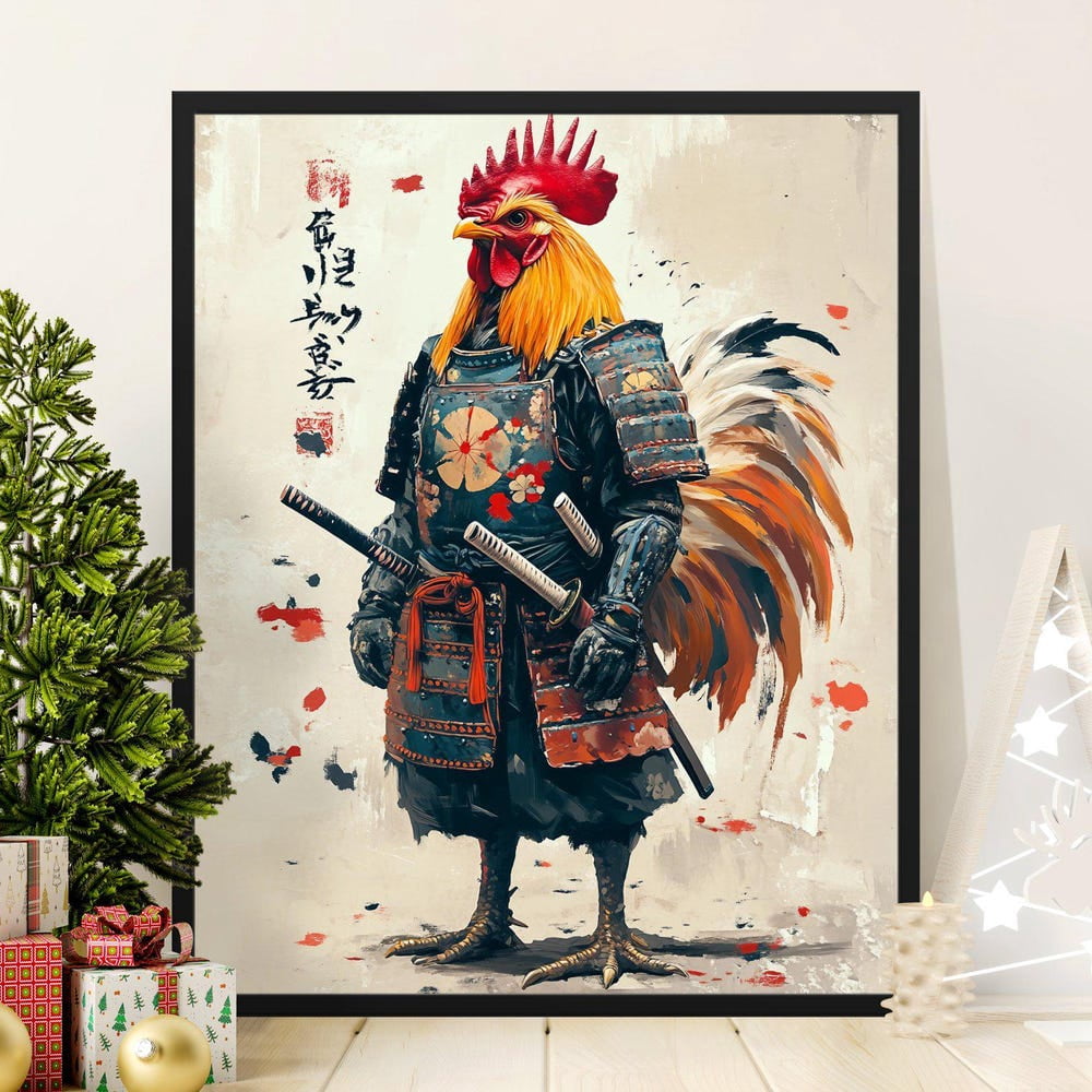 Samurai Rooster Poster Unique Animal Art Print Japanese Style Decor ...
