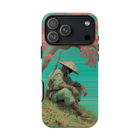 Samurai Sakura Tree Teal Glitch Case 17 16 15 14 13 12 11 Pro Max GH0588