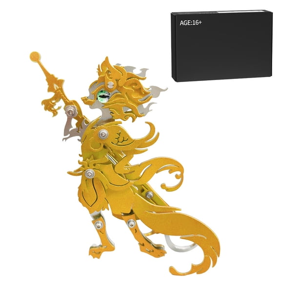 Samurai Shogun Cat 3D DIY Metal Model Kit, Sword-Wielding Cat Assembly Desk Decor, Artistic Collectible Ornament (76+ PCS)