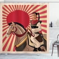 thumbnail image 1 of Samurai Shower Curtain, Japanese Man on a Horse Cartoon Style Oriental Culture Comic Book Effect Stripes, Fabric Bathroom Set with Hooks, 69W X 70L Inches, Multicolor, by Ambesonne, 1 of 3