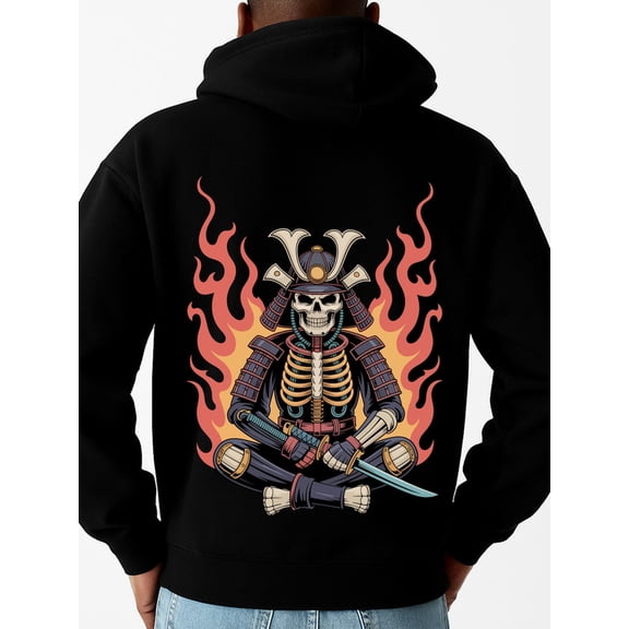 Samurai Skull funny hoodies mens regular fit black Breathable stretch fabric, crew neck long sleeve sweatshirt suitable for autumn outdoor sports and casual wear elegant Basic Unisex Shirt Cotton ts