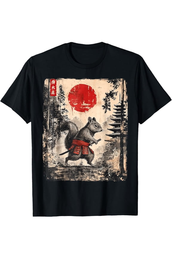 Samurai Squirrel Japanese Vintage Funny Gifts Graphic Art Mens T-Shirt