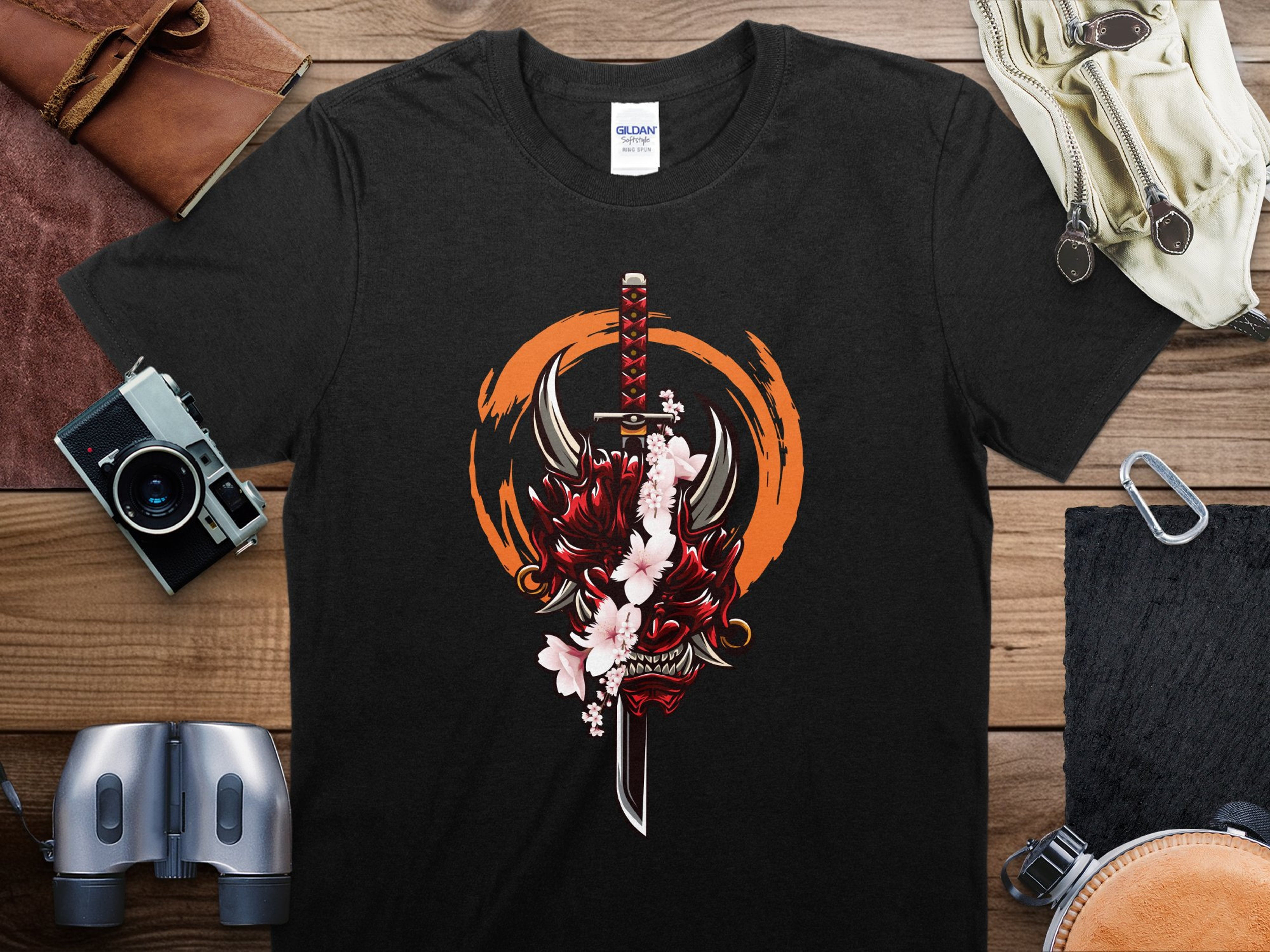 Samurai Sword Dragon Graphic Tee, Japanese Inspired Floral Unisex T