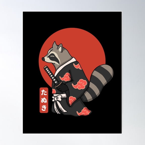 Samurai Tanuki Poster Wall Art, Modern Wall Decor For Living Room Bedroom, 12x18 UNFRAMED