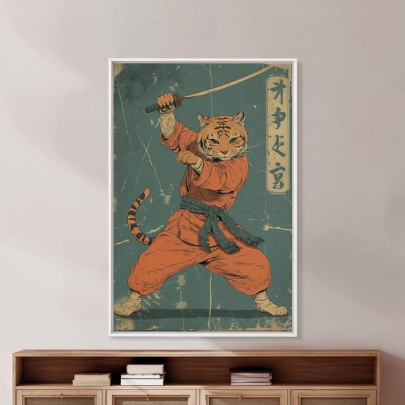 Samurai Tiger Cat Japanese Kung Fu Wall Art Poster, Unframed Size 8x12