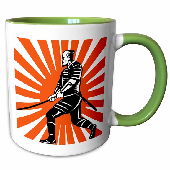 3drose, Samurai Warrior, 11oz Two-tone Green Mug
