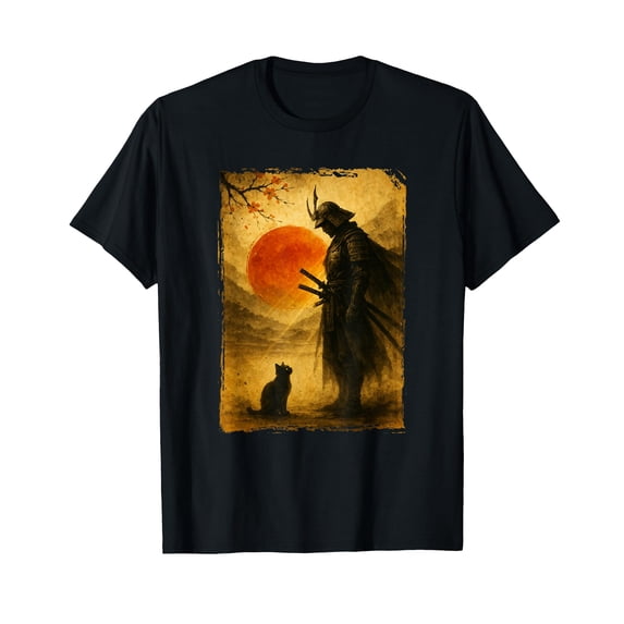 Samurai Warrior & Fighter | Black Cat, Vintage Japanese Art T-Shirt