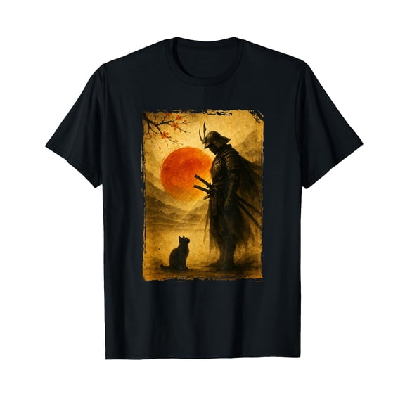 Samurai Warrior & Fighter | Black Cat, Vintage Japanese Art T-Shirt